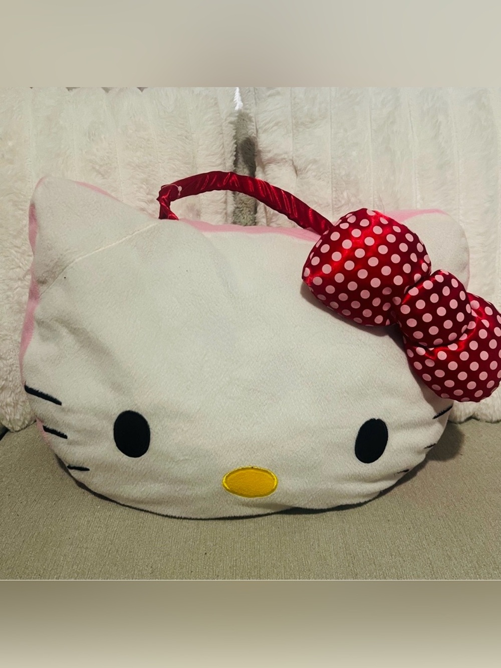 Hello Kitty Face Pillow with Red Polka Dot Bow
